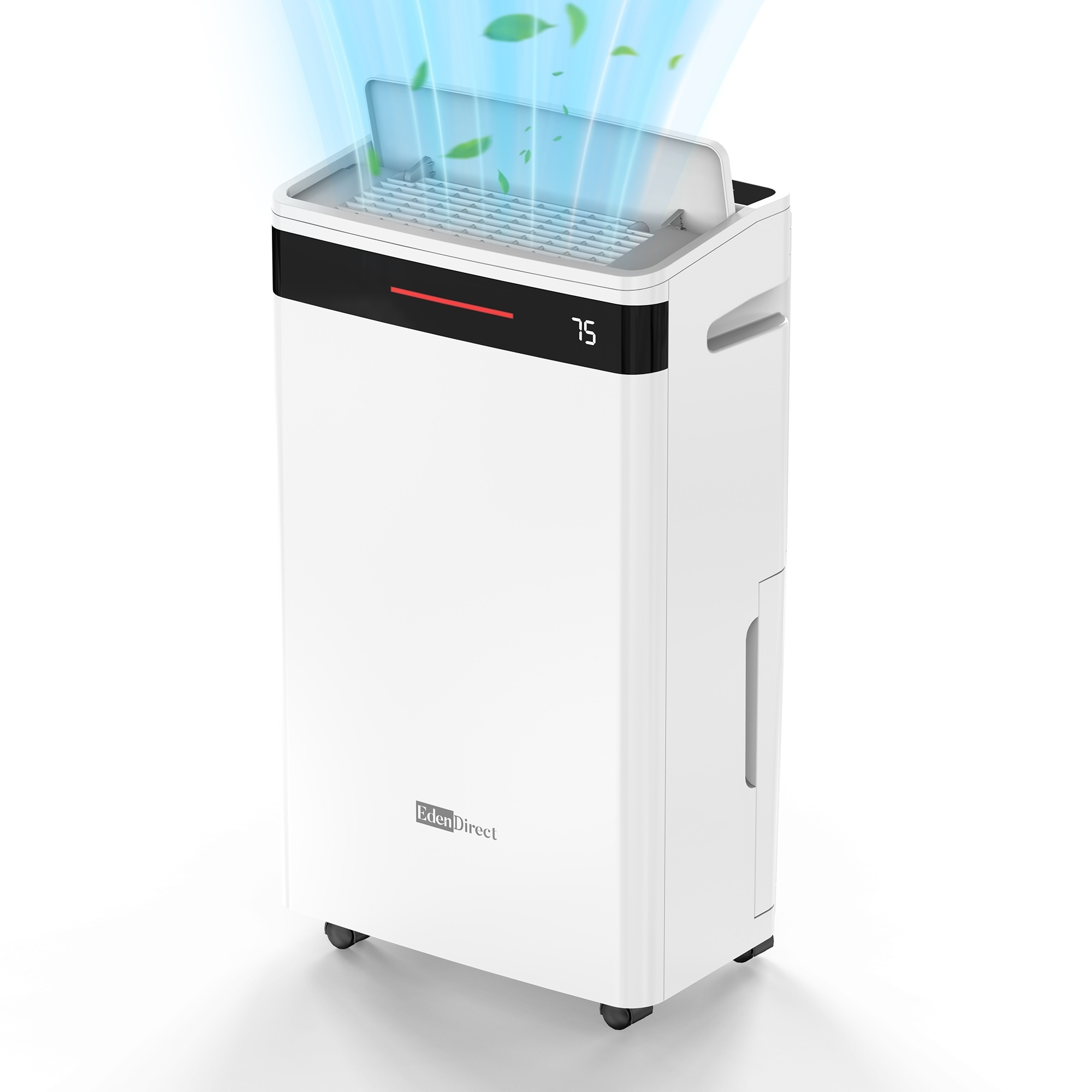 EdenDirect 60-Pint Dehumidifier for Large Rooms & Basements – 4,500 sq. ft Coverage, 3-Color Humidity Display, Dry Clothes Mode, 1.59 Gal Water Tank, 3.3 ft Drain Hose, Child Lock, 2-Speed Fan, 360° Casters, Model# NTE-F